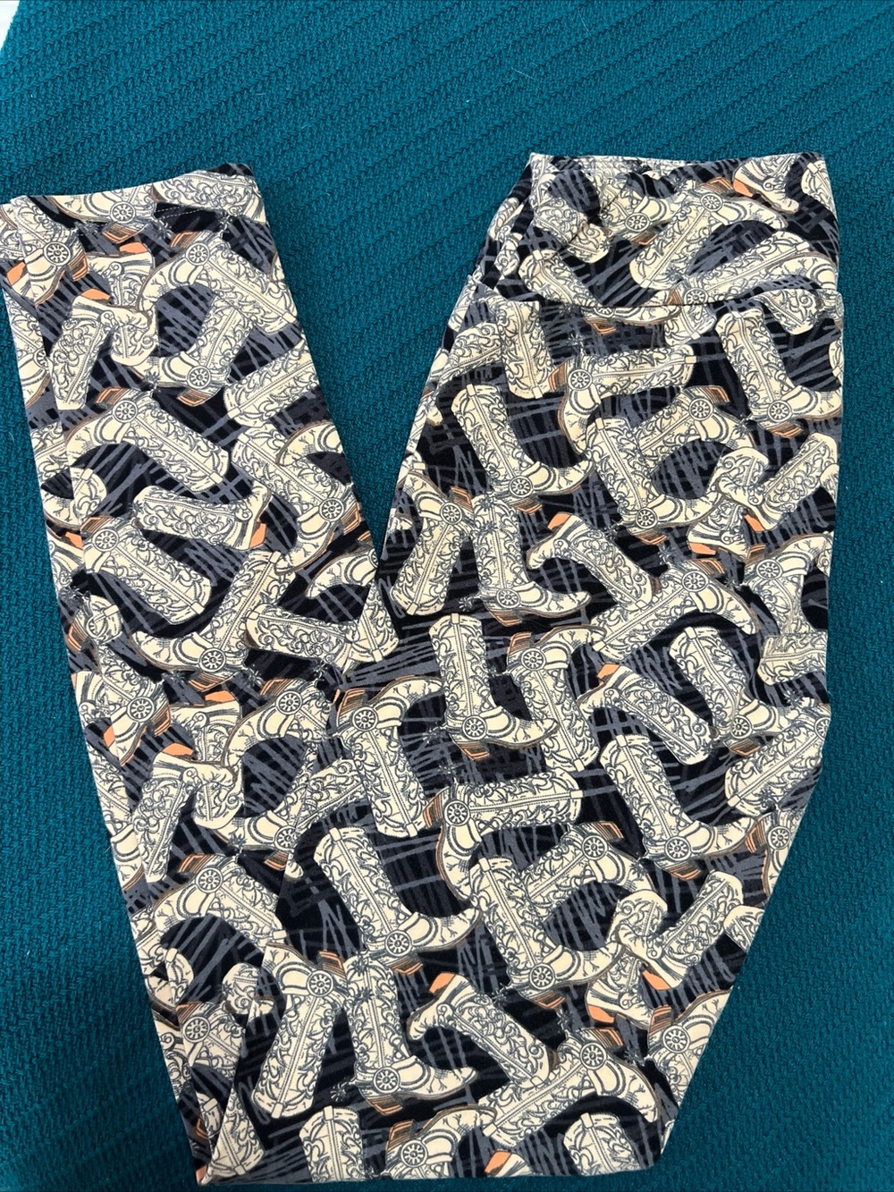 LuLaRoe Leggings with Black, White & Tan Western Boot Print